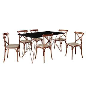 Conjunto Mesa De Jantar 6 Cadeiras Katrina Cobre Trama Premium Cobre E Preto 150 Cm - Cor: Marrom