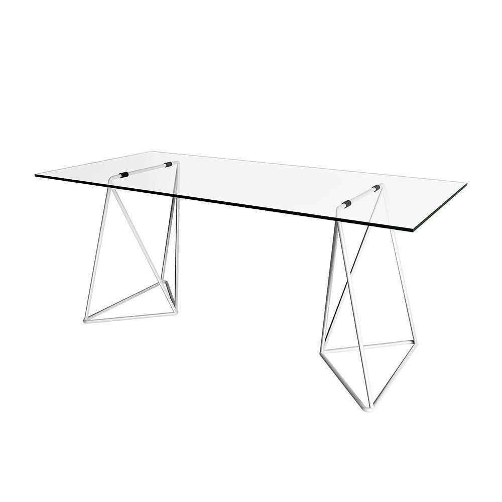 Escrivaninha De Vidro Bela Vista Cavalete Base Ferro Branco - Cor: Branco