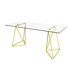 Escrivaninha De Vidro Bela Vista Cavalete Base Ferro Amarelo - Cor: Branco