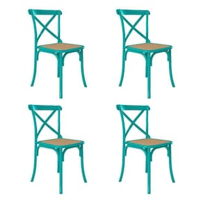 Kit 4 Cadeiras Katrina X Azul Turquesa Assento Bege Aço Asturias - Cor: Azul