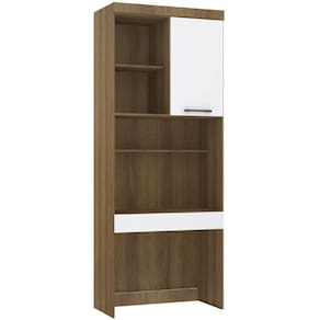 Bancada De Estudos Modulada 90cm 1 Porta E 1 Gaveta Paris Luciane Móveis Avelã Pf Com Branco Pf