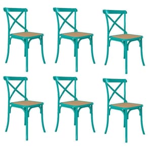 Kit 6 Cadeiras Katrina X Azul Turquesa Assento Bege Aço Asturias - Cor: Azul