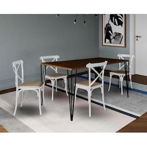 Jogo De Mesa Elen Retangular Tampo De Madeira 140X80Cm Amêndoa Com 4 Cadeiras Katrina Brancao