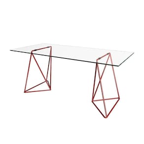 Escrivaninha De Vidro Bela Vista Cavalete Base Ferro Vermelho - Cor: Branco