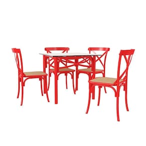 Conjunto Katrina Vermelho 4 Lugares Tampo De Madeira Quadrado 90 Cm Asturias