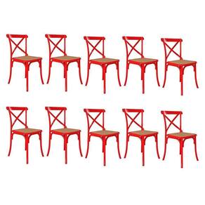 Kit 10 Cadeiras Katrina X Vermelha Assento Bege Aço Asturias - Cor: Vermelho