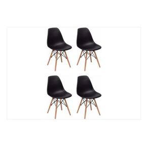 Conjunto 4 Cadeiras Charles Eames Eiffel Wood Base Madeira - Preta