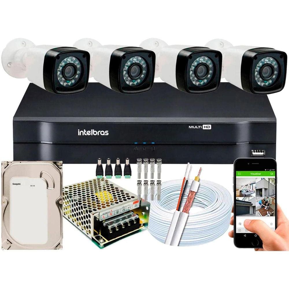 Kit Cftv 4 Cameras Segurança 1080p Full Hd Dvr Intelbras 4ch