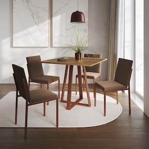 Conjunto De Jantar Mesa Mônaco 90Cm Tampo Imbuia Com 4 Cadeiras Marrom Base Cobre - Cor: Preto