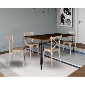 Jogo De Mesa Elen Retangular Tampo De Madeira 140X80Cm Preto Com 4 Cadeiras Katrina Off White