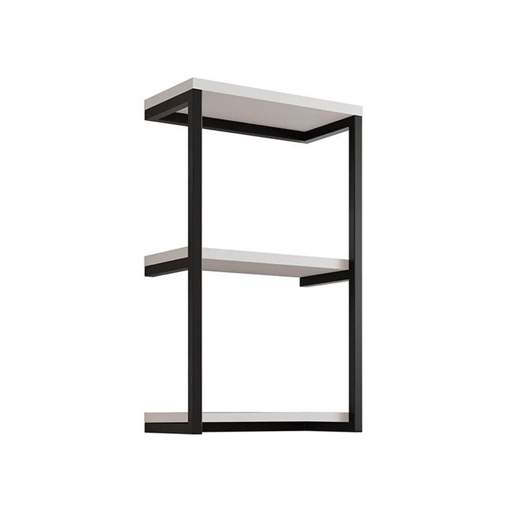 Nicho De Parede Industrial 3 Prateleiras Milão - Preto E Branco - Cor: Preto