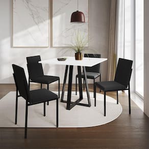 Conjunto De Jantar Mesa Mônaco 90Cm Tampo Branco Com 4 Cadeiras Estofadas Pretas - Cor: Preto