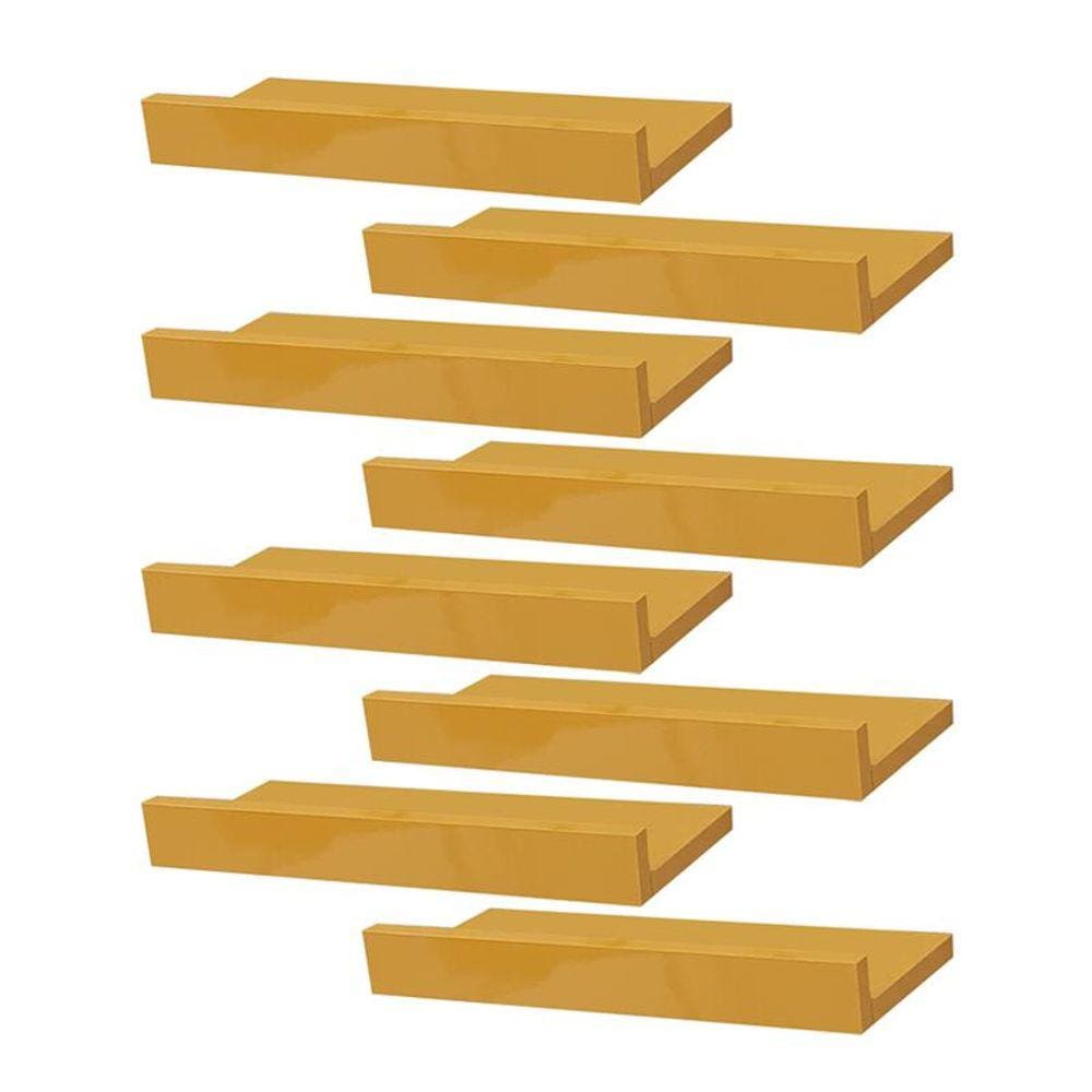 Kit 8 Prateleiras Porta Quadros 50 x 15cm Amarela Suporte Invisível