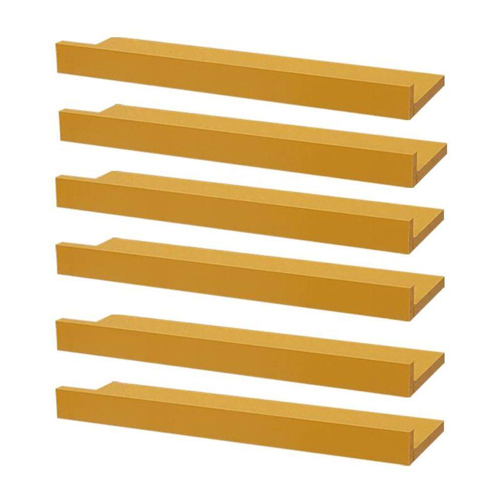 Kit 6 Prateleiras Porta Quadros 60 x 15cm Amarela Suporte Invisível
