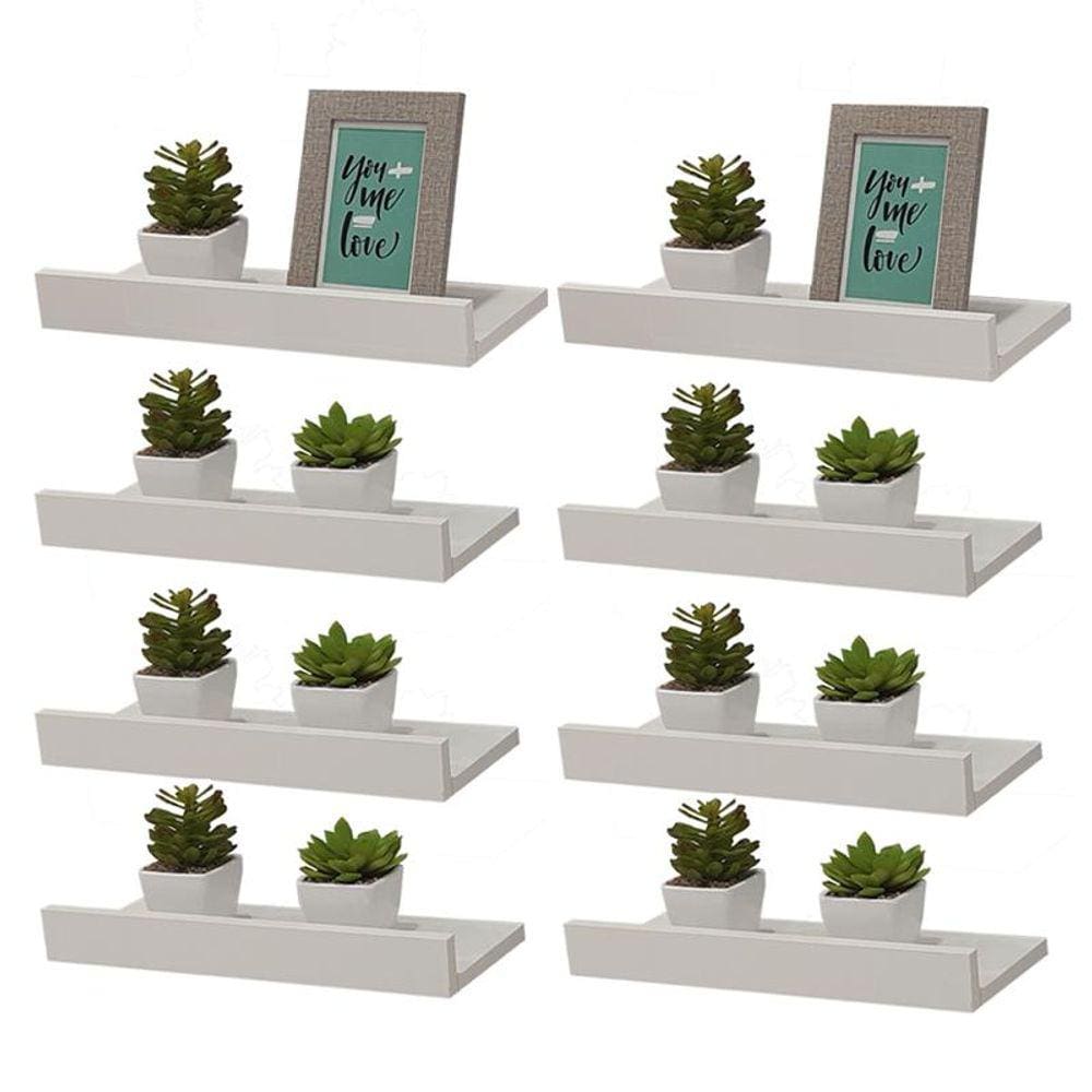 Kit 8 Prateleiras Porta Quadros 50 x 10cm Branca Suporte Invisível