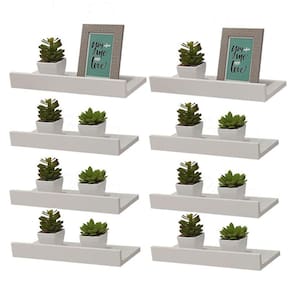 Kit 8 Prateleiras Porta Quadros 50 x 10cm Branca Suporte Invisível