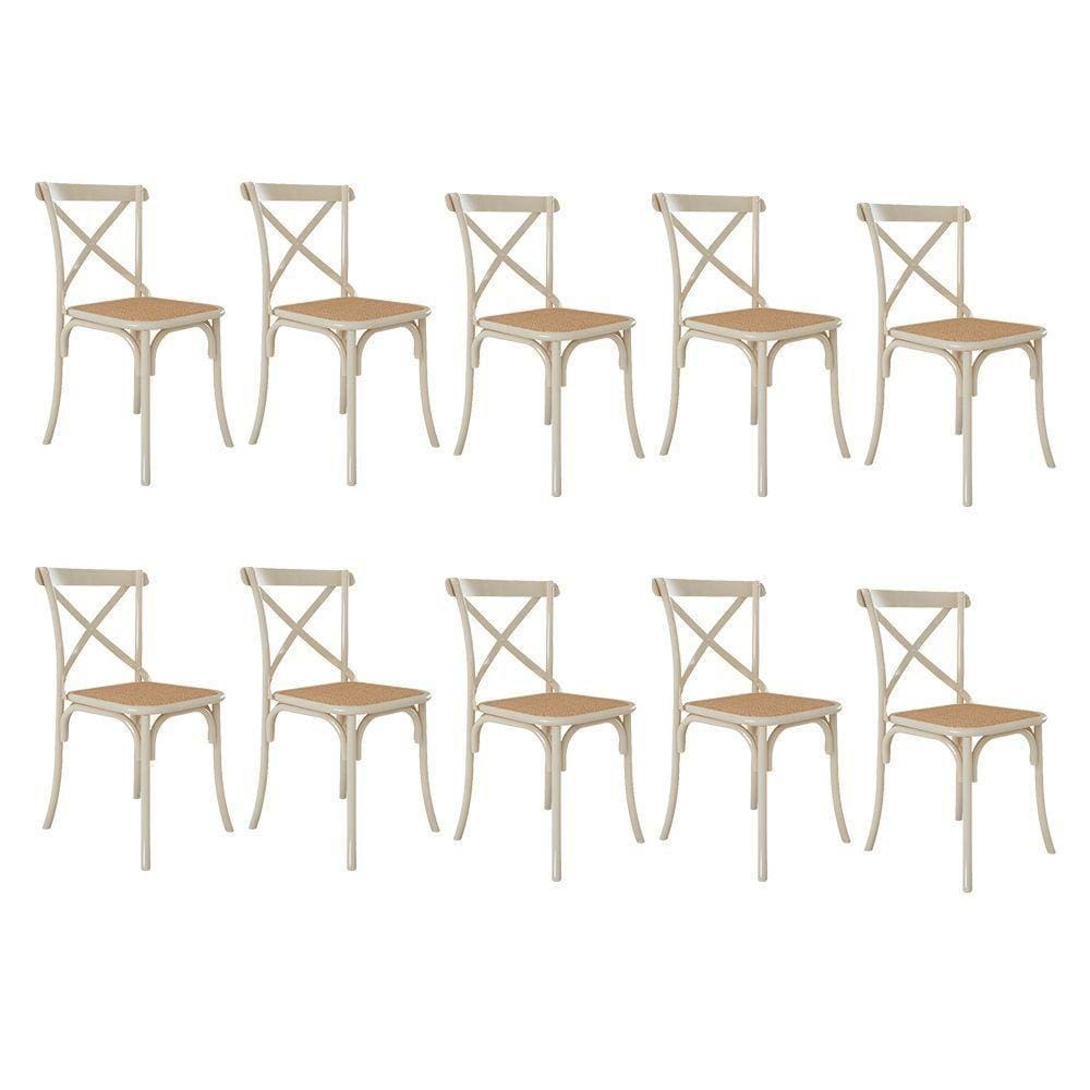 Kit 10 Cadeiras Katrina X Off White Assento Bege Aço Asturias - Cor: Branco