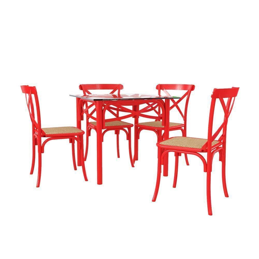 Conjunto Katrina Vermelho 4 Cadeiras Tampo De Madeira Quadrado 90 Cm Asturias
