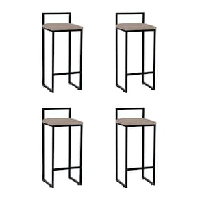 Kit 4 Banquetas Altas Industriais Em Aço Dori Preto Assento Suede Bege - Cor: Bege