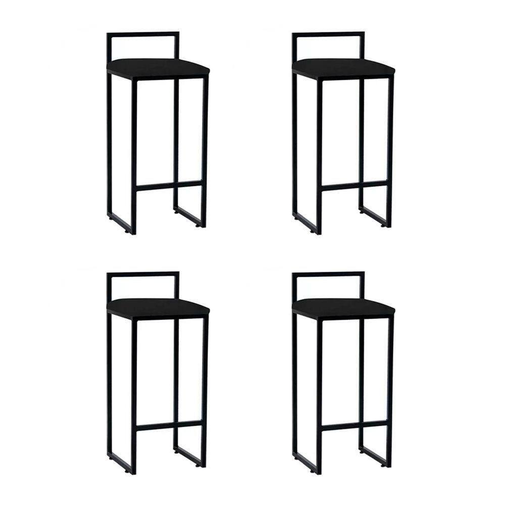 Kit 4 Banquetas Altas Industriais Em Aço Dori Preto Assento Suede Preto - Cor: Preto