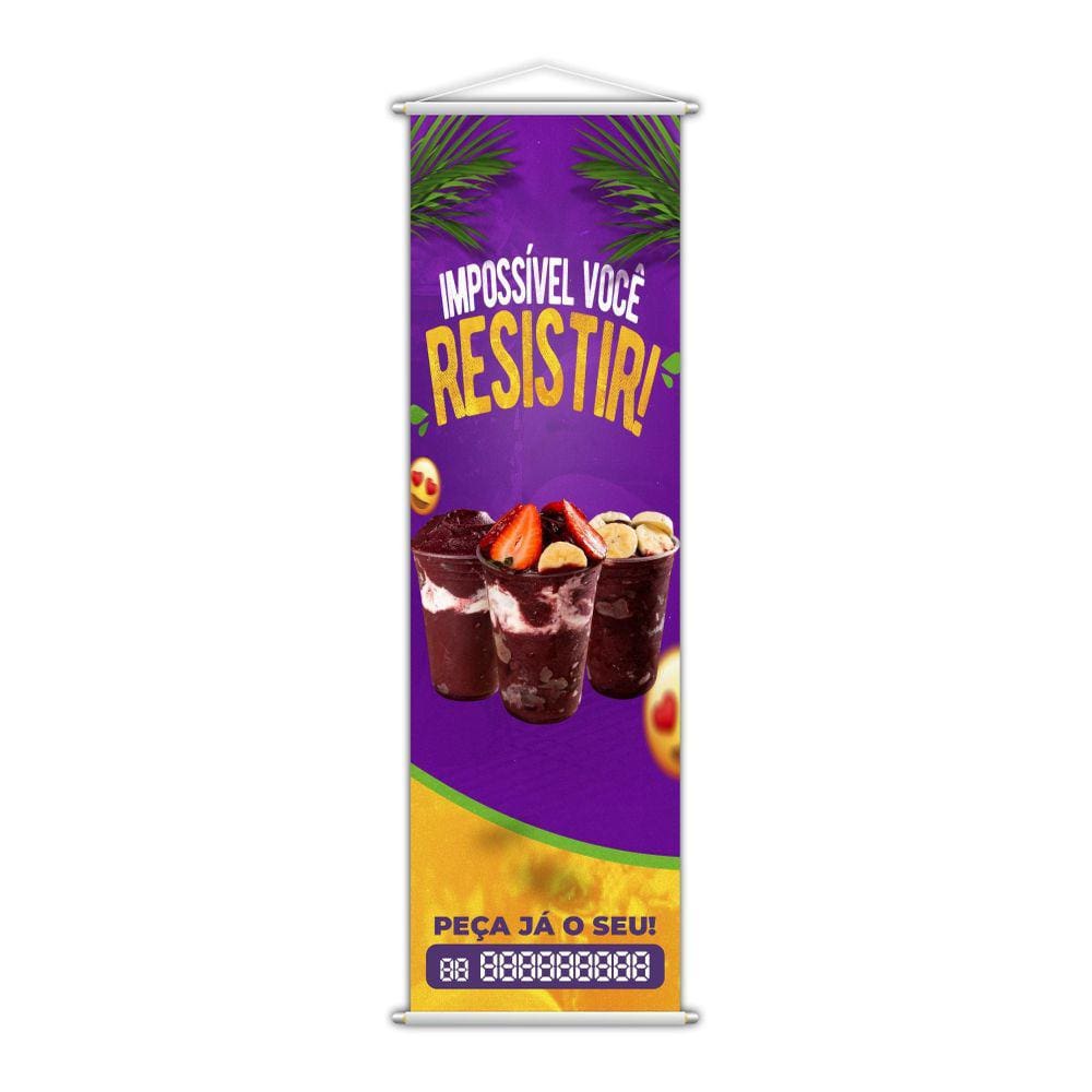 Banner Açaí No Copo Complementos Tele  100X30Cm