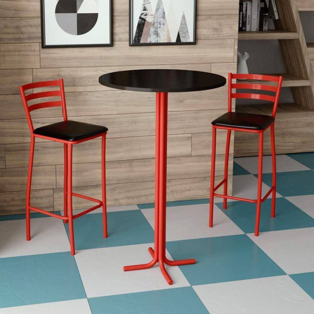 Conjunto Bistrô Mesa Com 2 Banquetas Altas Morumbi Vermelho E Tampo Preto - Cor: Preto