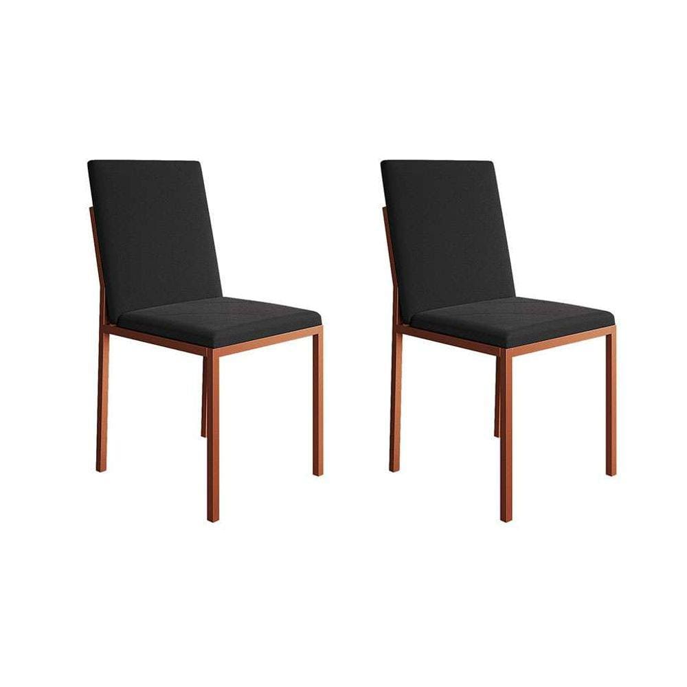 conjunto com 2 cadeiras mônaco veludo preto e cobre