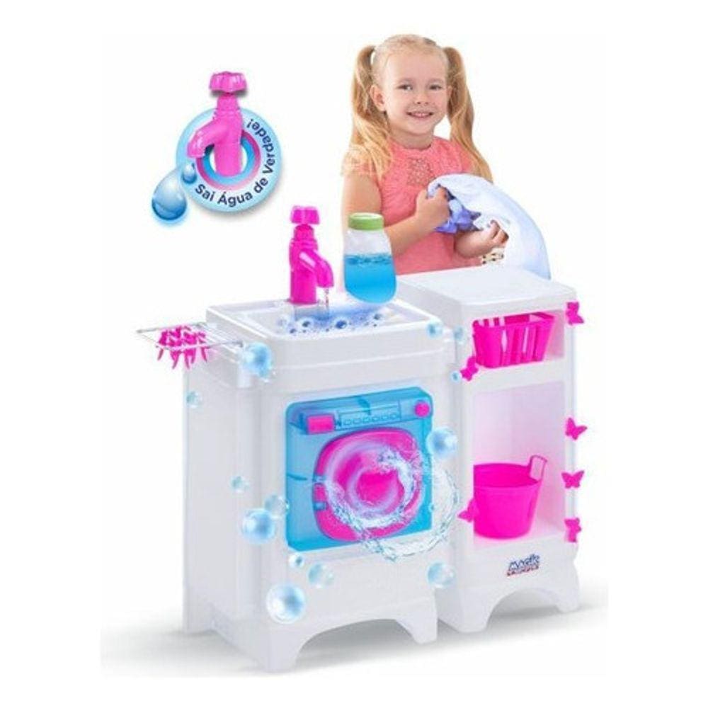Mini Lavanderia Infantil Sai Agua Verdade Com Acessórios