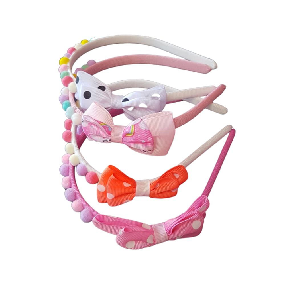 Tiara infantil laço pom pom pacote 12 pçs