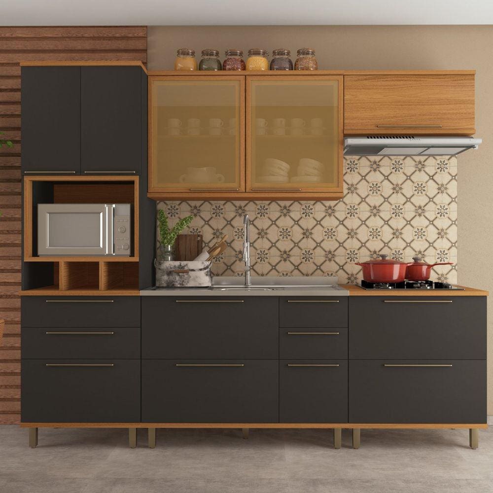 Cozinha Completa 5 Peças 9 Portas 6 Gavetas Madri freijo/cinza