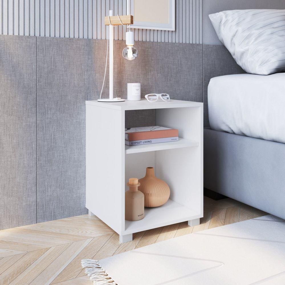 Mesa de Cabeceira Siena com Prateleira Branco