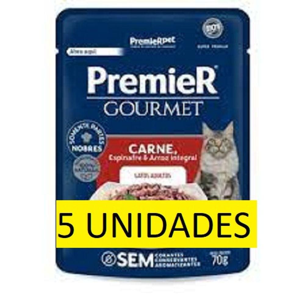 5 UN Ração Úmida Premier Gourmet Para Gatos Adultos Carne