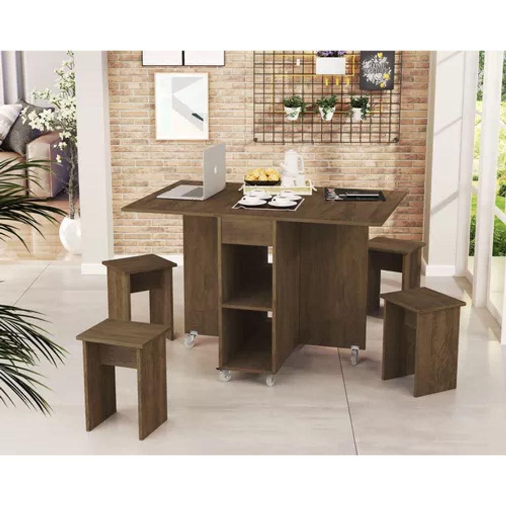 Mesa De Jantar Jade Dobravél Apartamento Lazer 120 Cm -100% MDF -Multifuncional - Castanho