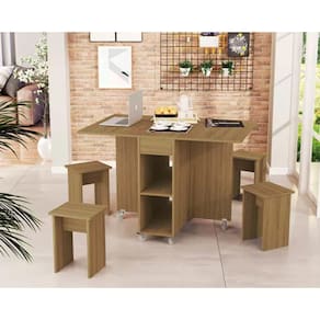 Mesa De Jantar Jade Dobravél  Apartamento Lazer 120 Cm -100% MDF -Multifuncional - Amendoa
