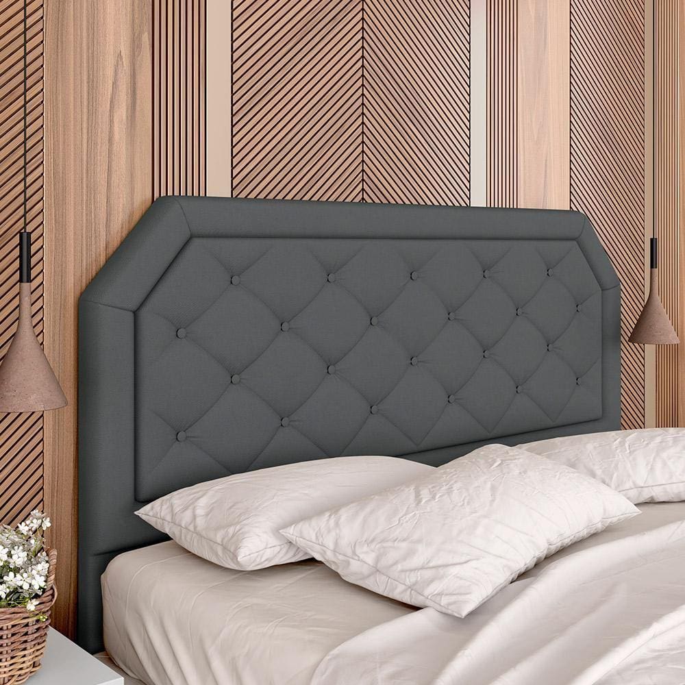 Cabeceira Estofada Cama Box Queen Florença Suede Cinza - Móveis Arapongas