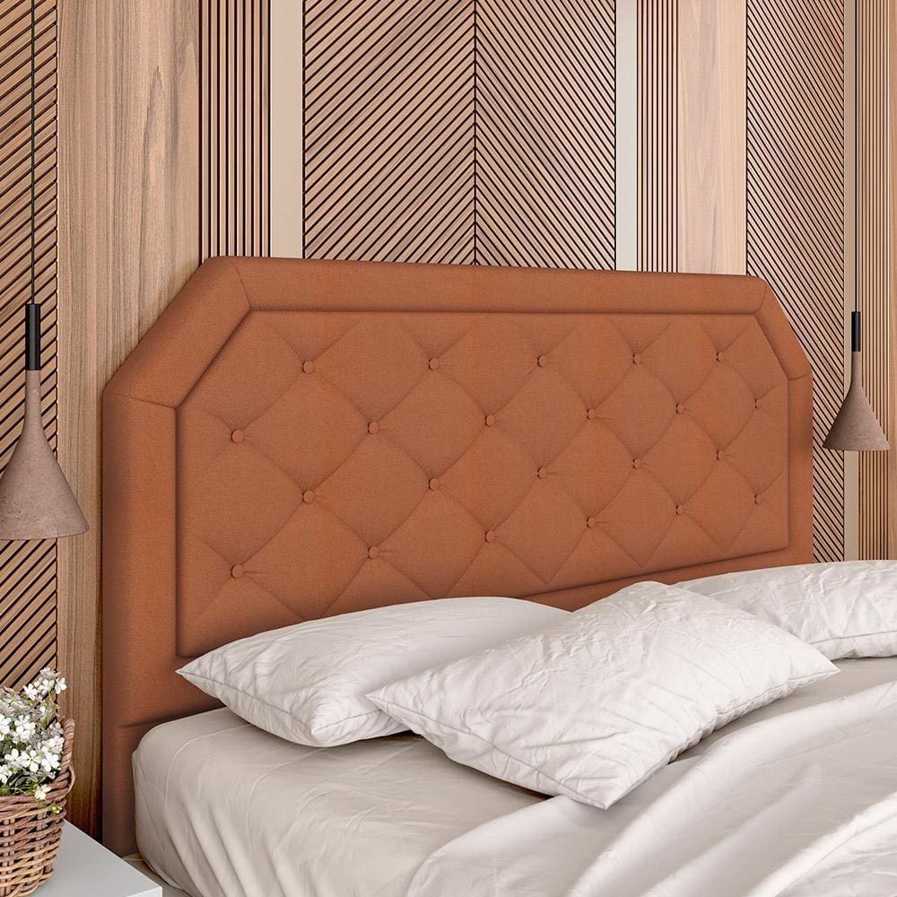 Cabeceira Estofada Cama Box Queen Florença Suede Terracota - Móveis Arapongas