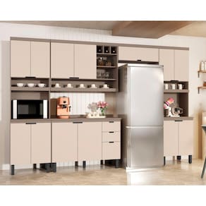 Conjunto de Cozinha Gold Modular - 5 Modulos 100% Mdf -Cinza/ Off White