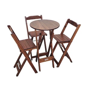 Conjunto Bistrô Mesa Dobrável De Madeira Redonda Com 3 Banquetas Imbuia - Cor: Marrom