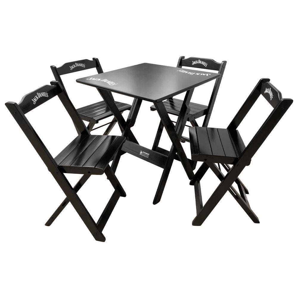 Conjunto Mesa Dobrável 60x60 Com 4 Cadeiras De Madeira Personalizada Jack Preta - Cor: Preto