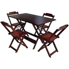 Conjunto De Mesa Com 4 Cadeiras De Madeira Dobravel 120X70 Imbuia - Marrom
