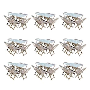 Kit 9 Jogos De Mesa Dobravel Com 6 Cadeiras De Madeira 120X70 Para Restaurante E Bar - Sem Pintura