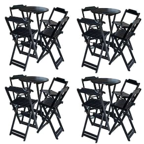 Kit 4 Jogos De Mesa Bistrô De Madeira Com 4 Cadeiras Dobravel Preto - Preto