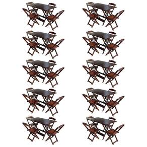 Kit 10 Conjuntos De Mesa Com 4 Cadeiras De Madeira Dobravel 120X70 Imbuia - Marrom