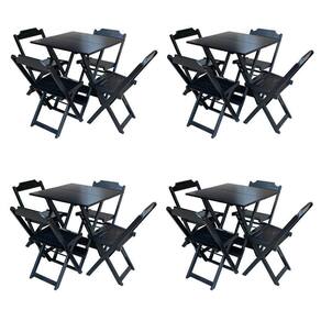Kit 4 Jogos De Mesa Com 4 Cadeiras De Madeira Dobravel 70X70 - Preto - Preto