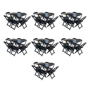 Kit 7 Conjuntos De Mesa Dobravel Com 6 Cadeiras De Madeira 120X70 Para Restaurante E Bar - Preto