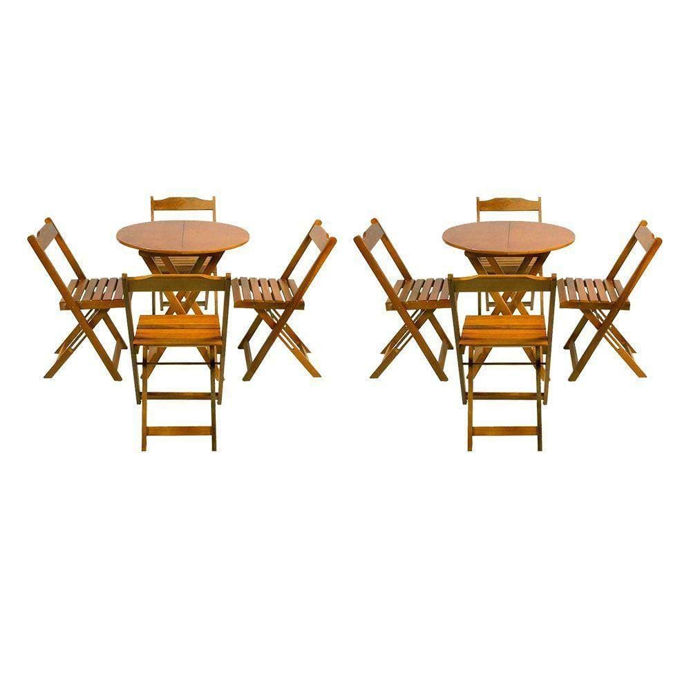 Kit 2 Jogos De Mesa Dobravel Com 4 Cadeiras Tampo Redondo 70X70 Mel - Amarelo