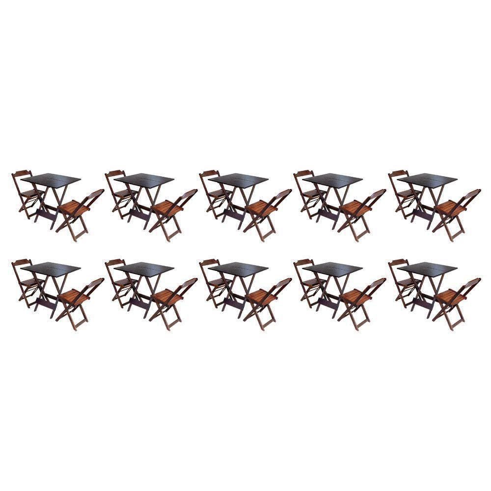 Kit 10 Conjuntos De Mesa Dobravel Com 2 Cadeiras De Madeira 70X70 - Imb - Marrom