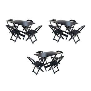 Kit 3 Jogos De Mesa Dobravel Com 4 Cadeiras De Madeira 120X70 Para Restaurante E Bar - Preto