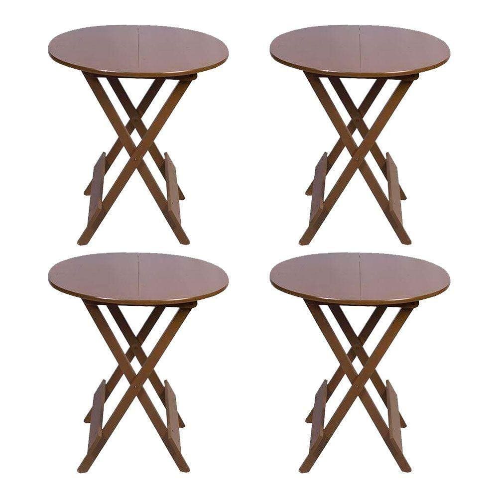 Kit 4 Mesas Redondas Dobráveis Em Madeira Maciça 70X70 Imbuia Ideal Para Bares E Restaurantes