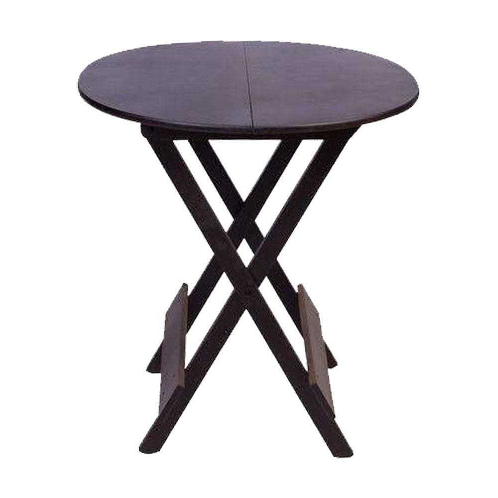 Mesa Redonda Dobrável Em Madeira Maciça 70X70 Tabaco Ideal Para Bares E Restaurantes